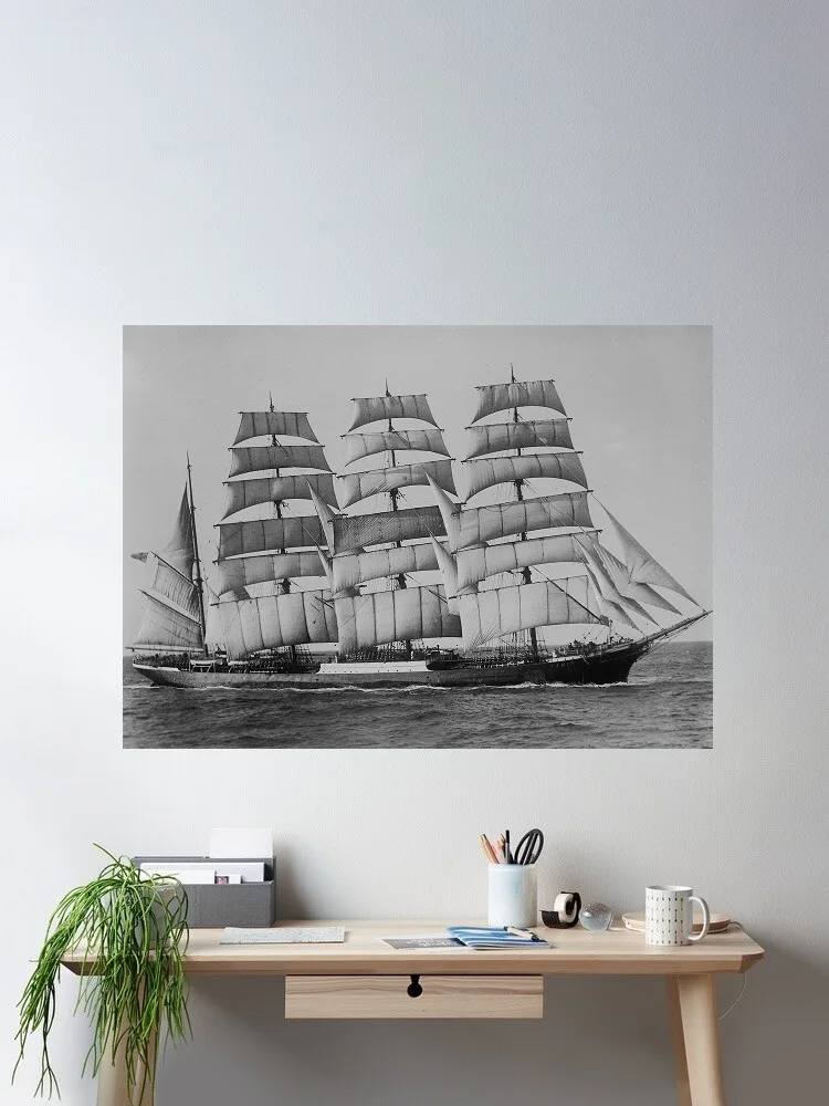 Sailing Ship Pamir Underway Sails Ocean Sea Finland Photo, Art Print Canvas Poster, Living Room Decor, Home Wall Picture