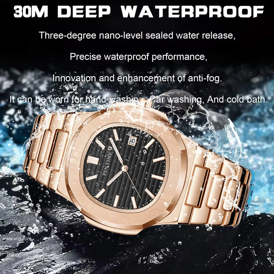 Luxury Men Wristwatch Business Waterproof Luminous Alloy Polygonal Case Business Quartz Watch Male with Calendar Black Watch