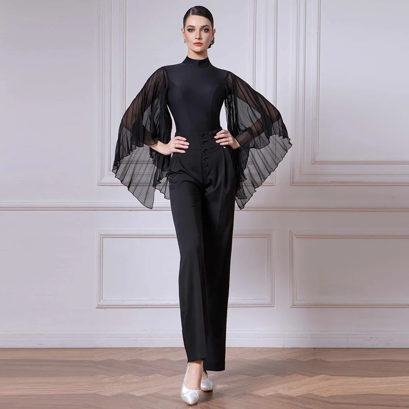 

Female Waltz Modern Dancing Suits Adults Latin Dance Competition Costumes Butterfly Sleeves Top Ballroom Dance Pants SL11314
