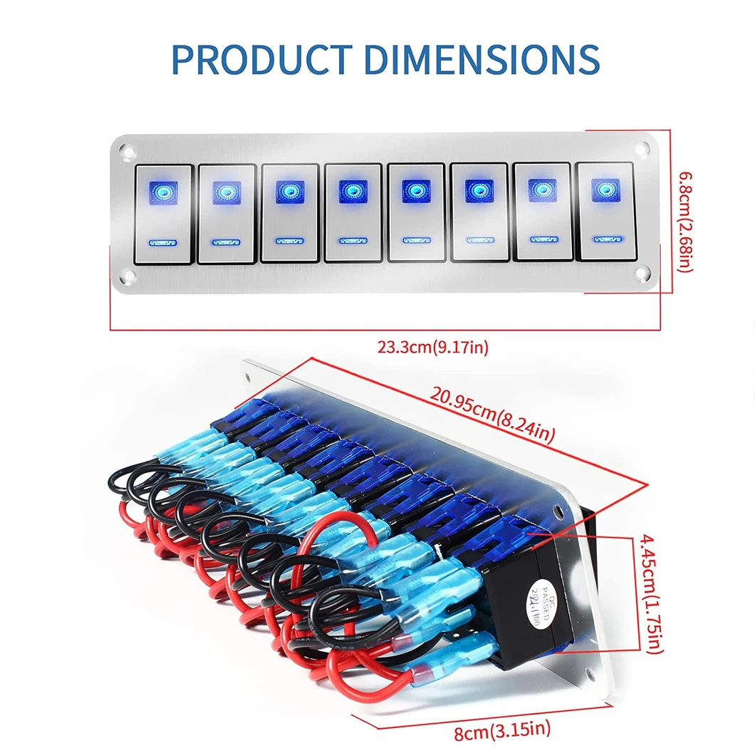 5Pc Ship type switch, car modification, 8 silver lights, rocker switch, vehicle and vessel switch with LED light