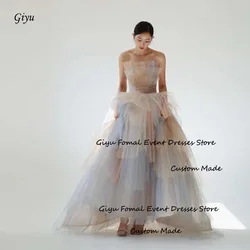 Giyu Gorgeous Colorful Tulle Tiered Layered Korea Wedding Dresses Strapless Floor Length Bridal Gowns Corset Back Evening Dress