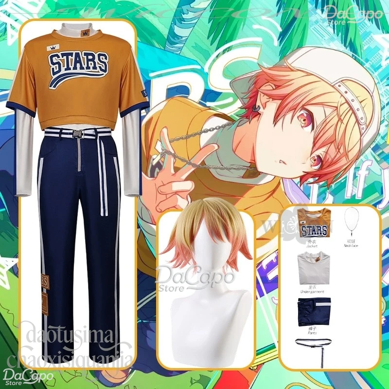 Disfraz de Cosplay de Tenma Tsukasa del Anime Game Project Sekai, Estilo Deportivo, Camiseta Naranja, Pantalones de Moda Y2K, Cinturón, Pelucas, Fiesta de Halloween