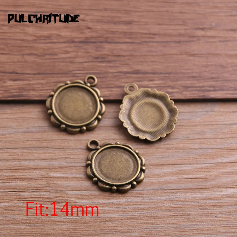 10pcs 14mm Inner Size Antique Bronze And Silver color Flower Style Cabochon Base Cameo Setting Charms Pendant T6764 - Image 4
