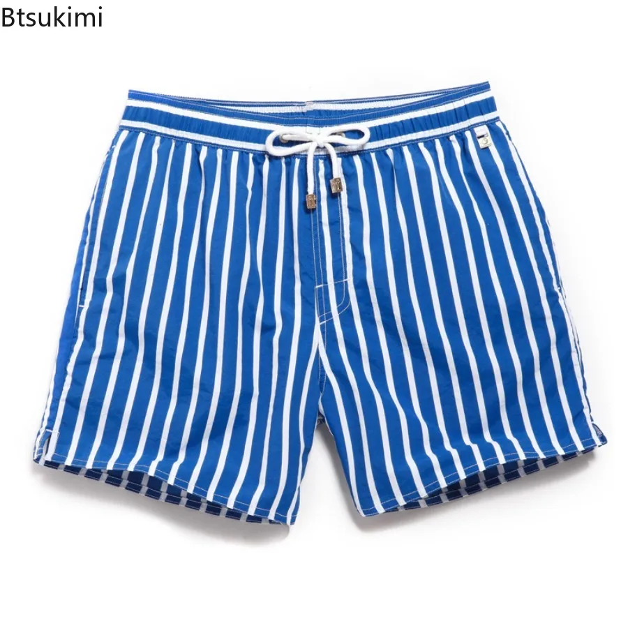2026 Striped Men Casual Short Beach Pant Board Quick Dry Sports Trunk Summer Seaside Beachwear Loose Homewear Sleeping Pajama