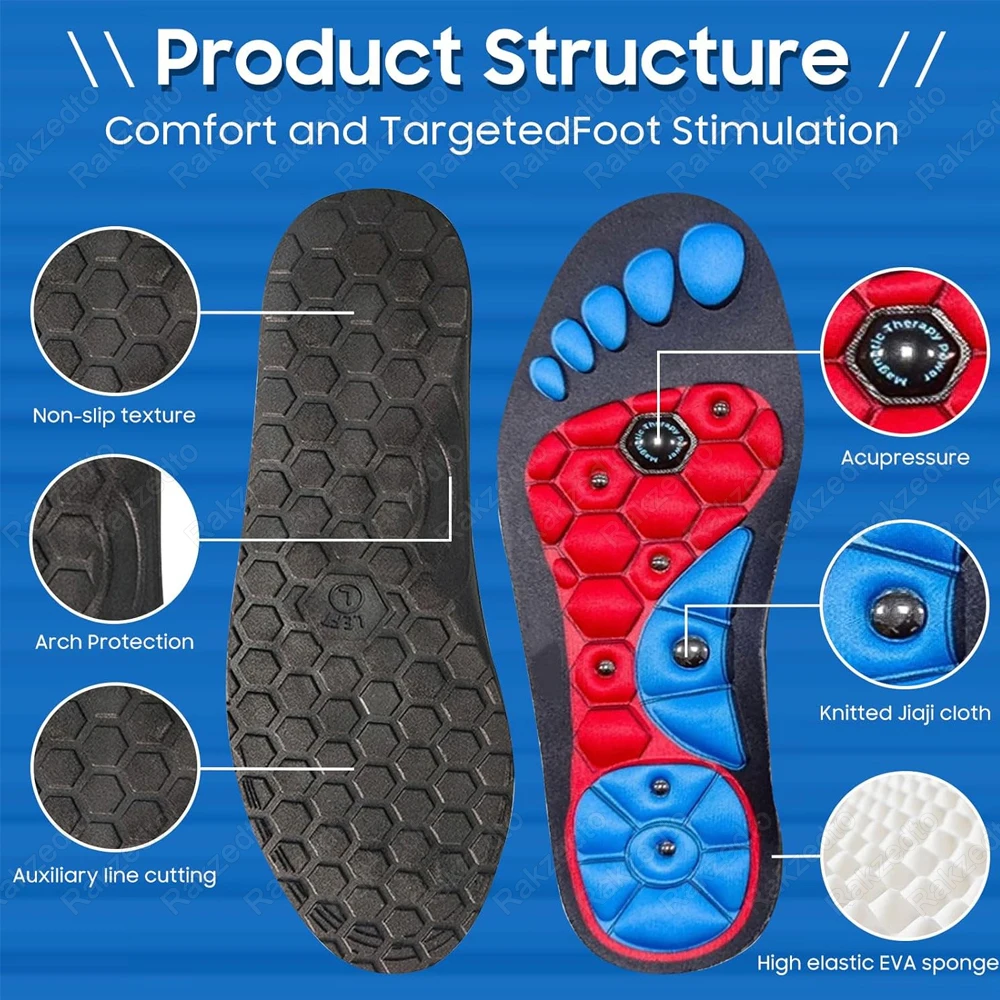 Magnetic Therapy Massage Insoles for Shoes Man Weight Loss Inserts Flat Foot Arch Support Orthotic Insoles for Feet Acupressure