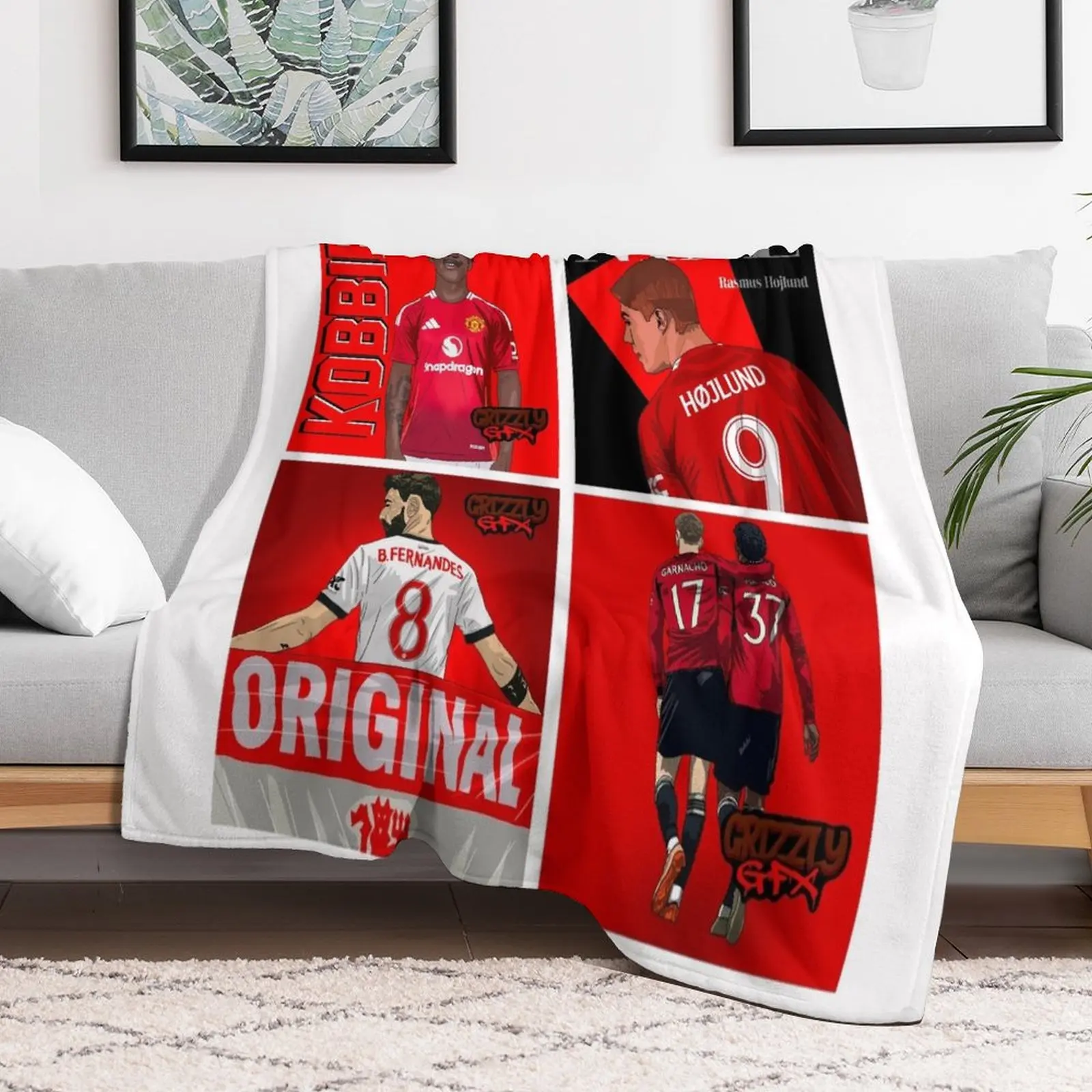 

Man Utd Stars: Mainoo, Bruno, Hjlund, Garnacho Throw Blanket Soft Sleeping Bag Beach Blankets