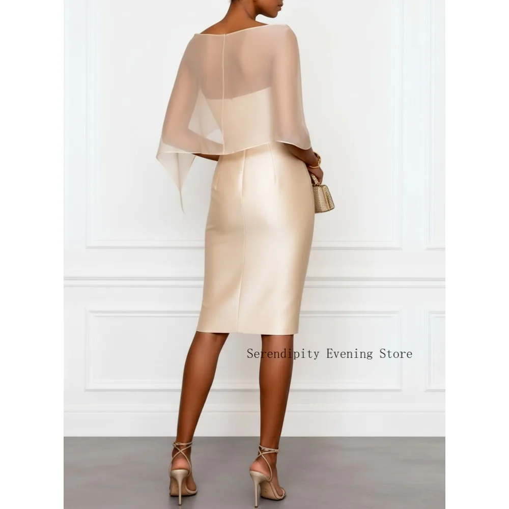 Customized 3D Floral Satin Mother of Birde Dresses 2026 for Women Wedding Champagne Evening Dress Column Prom Party Gowns Midi