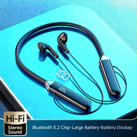New Sport Neckband Earphone Smart digital display Bluetooth headset, rechargeable, long life, gaming/running neck wireless heads