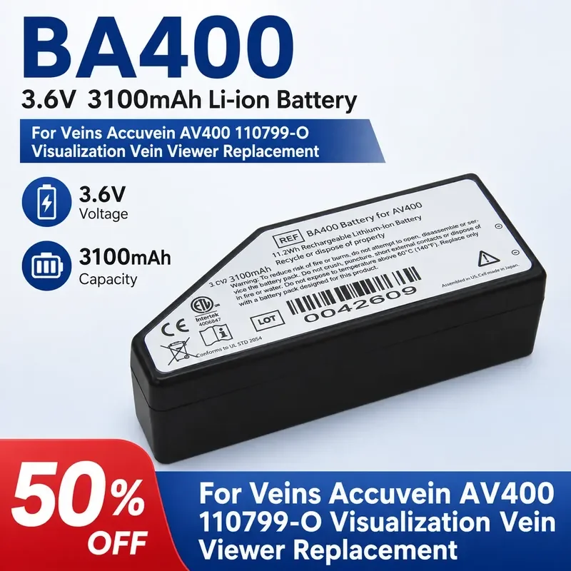 Batería de iones de litio de 3.6V 3100mAh para visualizador de venas Accuvein AV400 BA400 110799-O, repuesto para visualizador de venas.