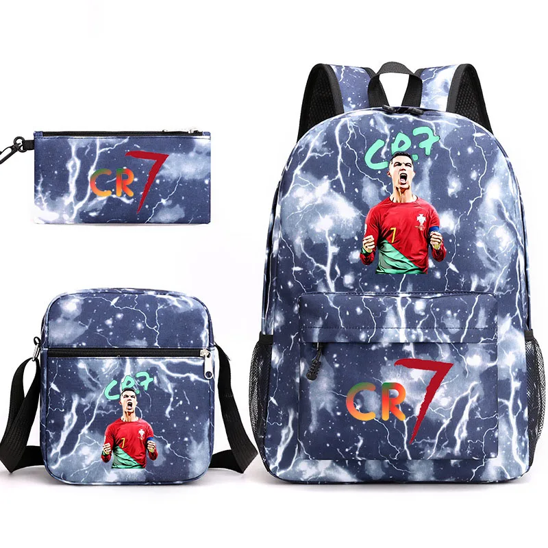 حقيبة مدرسية للطلاب مطبوعة من رونالدو، حقيبة كتف، حقيبة أقلام رصاص، مجموعة من ثلاث قطع، حقيبة ظهر كاجوال، حقيبة سفر، مجموعة حقيبة ظهر للأطفال