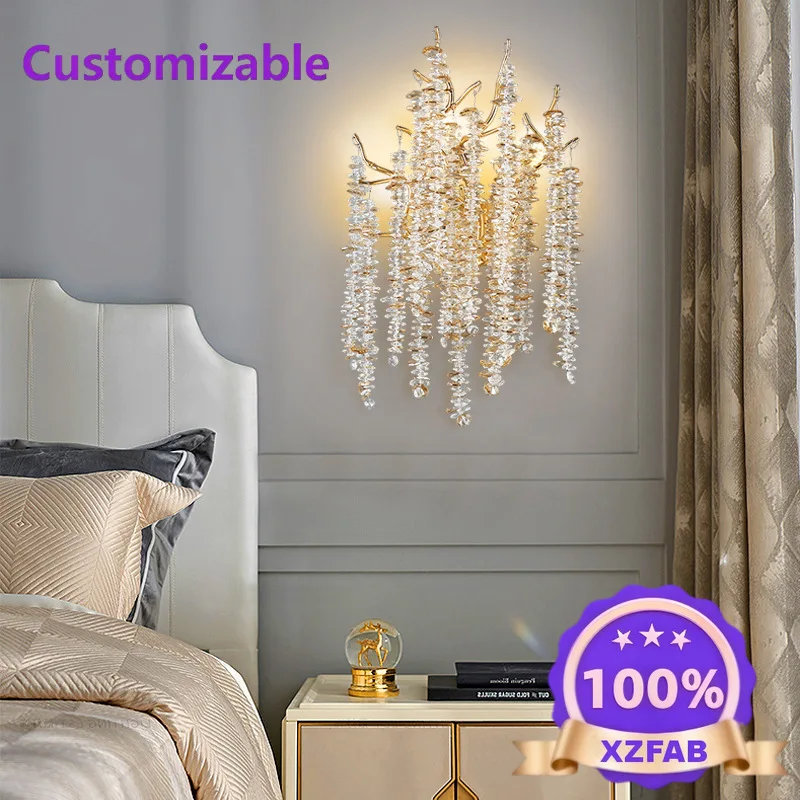 Factory Direct 2026 Modern light luxury creative branch wall lamp, crystal lamp master bedroom living room background wall lamp