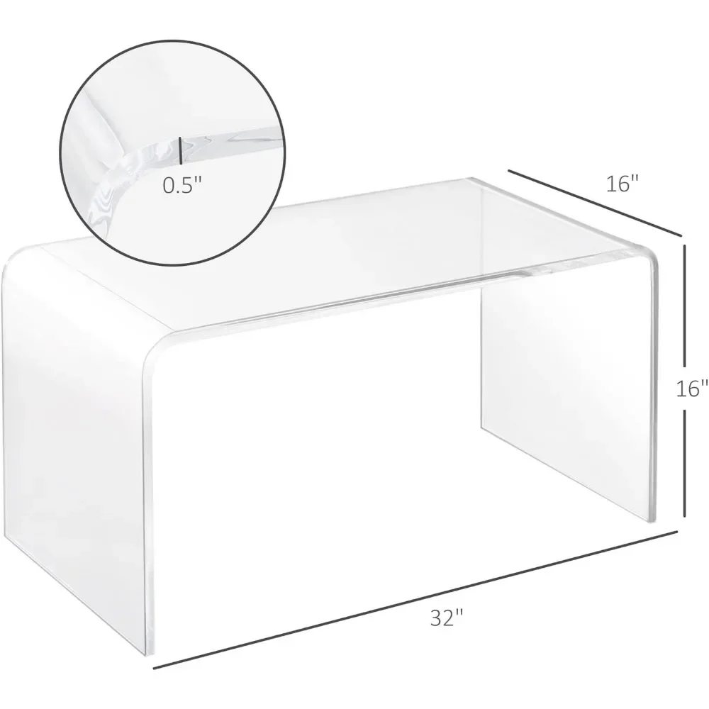 Mesa de centro rectangular de 32" de largo, totalmente acrílica, cascada de 15 mm de grosor, tienda y exhibición minimalistas y modernos transparentes