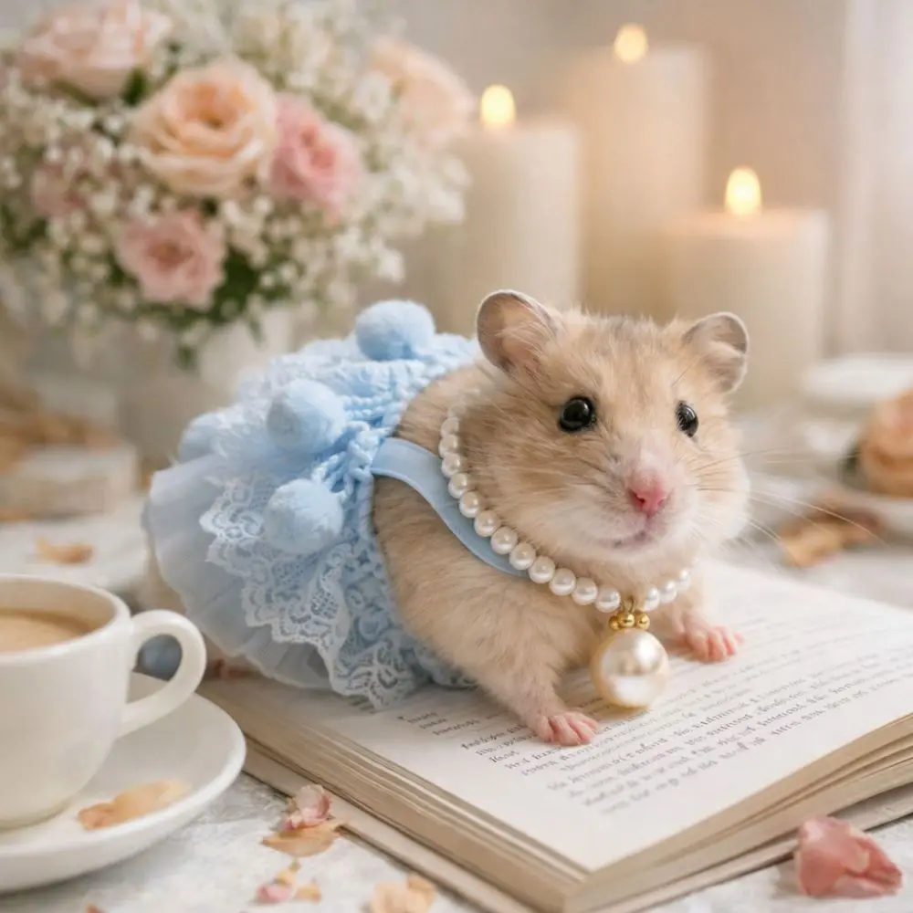 Beautiful Hamster Lace Skirt with Pearl Necklace Comfortable Small Pet Vest Handmade Animals Princess Dress Pet Photography