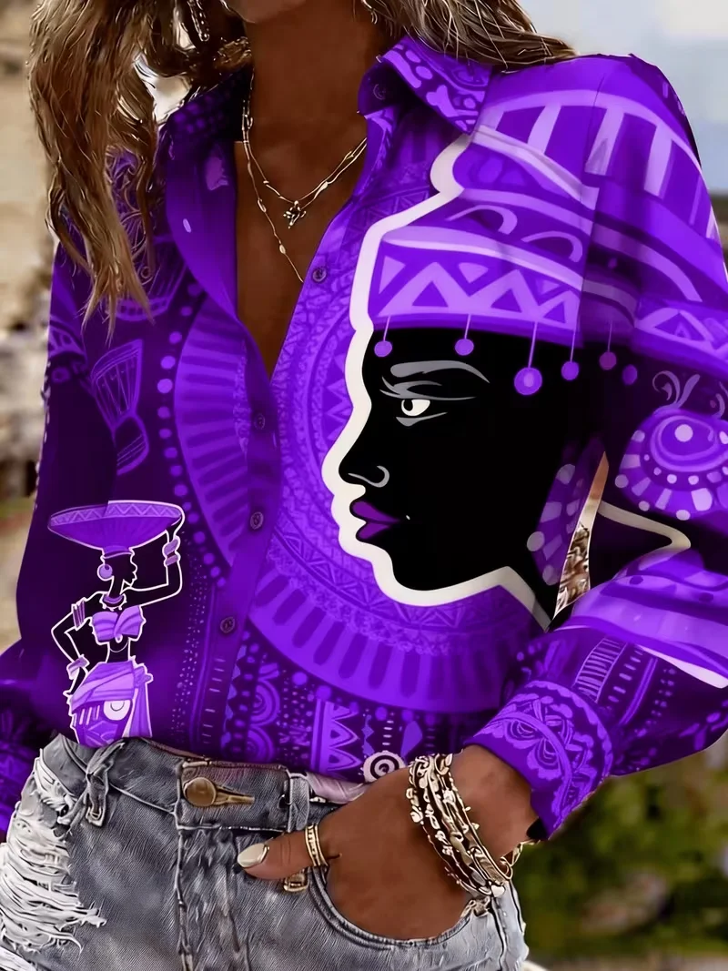Women's Spring Summer Casual Loose Print Top African Ethnic Female Silhouette S… - Image 2