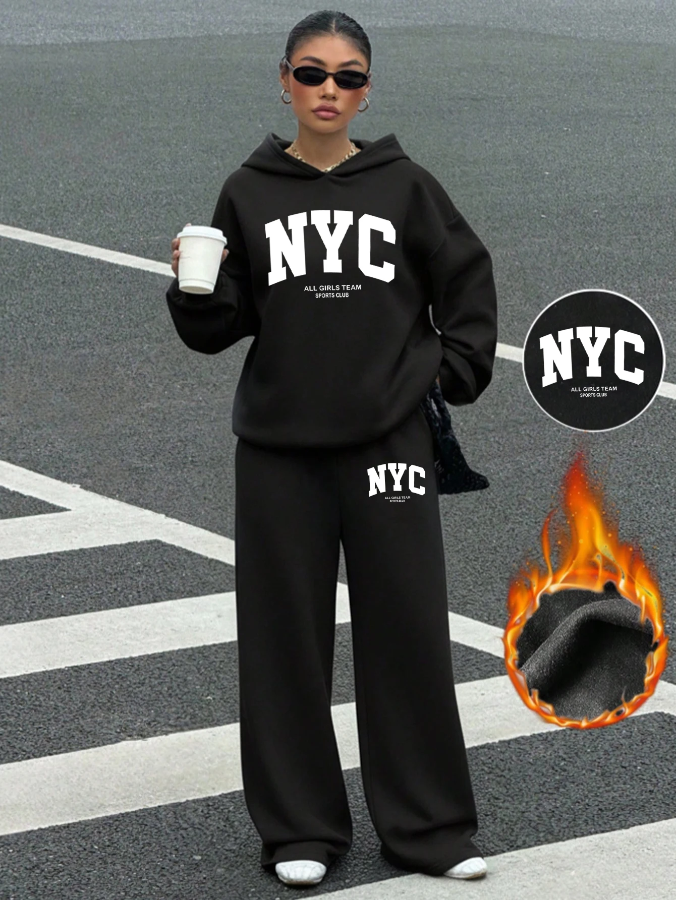 Hoodie Women Oversized - NYC Print Fleece Women Tracksuit Oversized