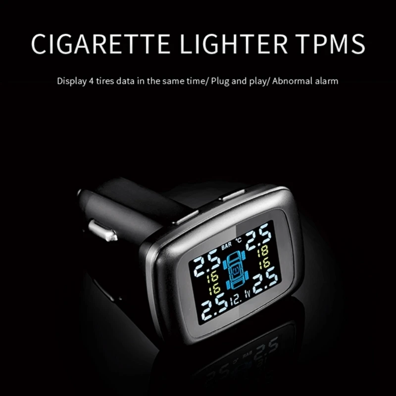 Adjustable Car Cigarette-Lighter Tire Pressure 4 External/Internal LED Digital Real-time Display