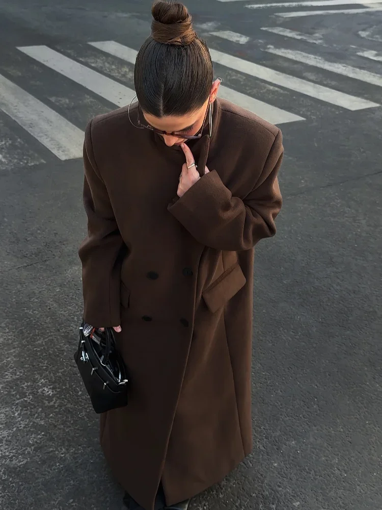 

Однотонное шерстяное пальто, женское модное элегантное двубортное свободное пальто с лацканами и лацканами, осень 202, женская пригородная верхняя одежда