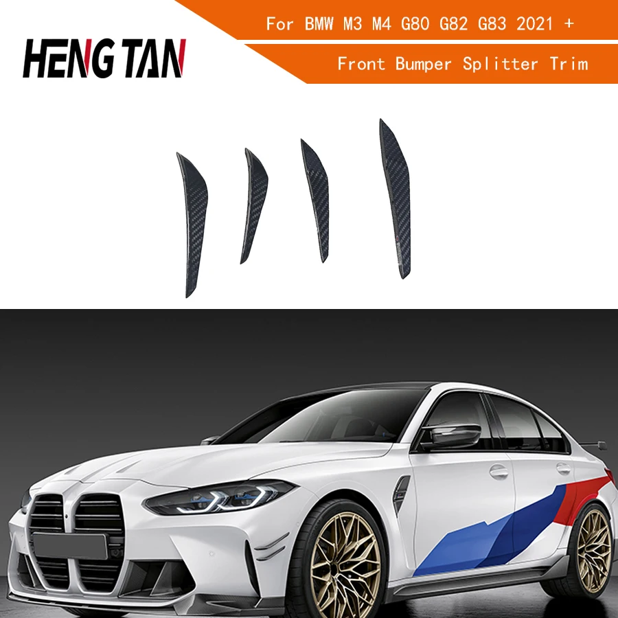 4PCS For BMW 3 4 Series G80 M3 G82 M4 2021+ Carbon Fiber Car Front Bumper Side Splitters Fins Canards Parts Upgrade Body kit