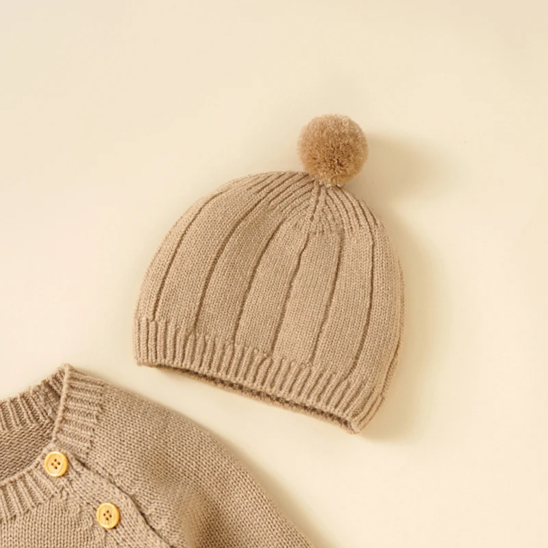 Baby Rompers Winter Long Sleeve Knitted Newborn Boy Girl Jumpsuits Hats Outfits Sets 0-18m Infant Playsuits 2pcs Toddler Clothes