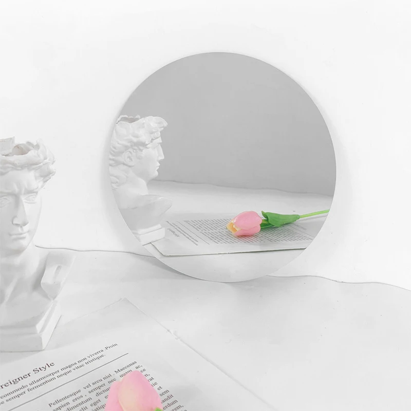 20cm Round Mirror Glass Tray  Acrylic Mirror Glass Photographic Background Tray Wedding Table Centerpiece Candle Plate Decor