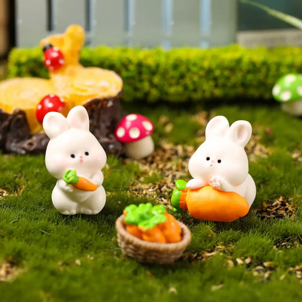 Resin Statue Mini Rabbit Figurine Easter Decor Resin Bunny Miniature Figures Tiny Fairy Garden Ornaments for Dollhouse Cake
