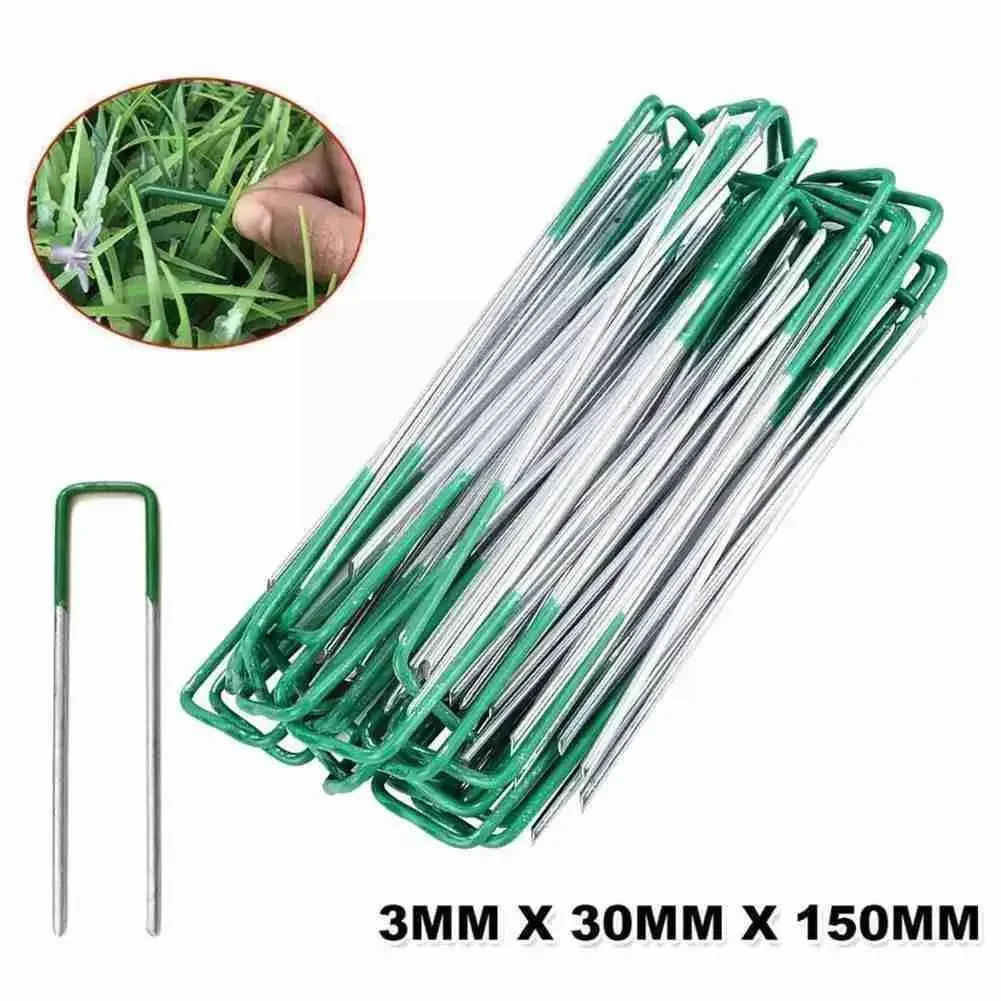 Kuku Staples berbentuk U pasak tanah taman galvanis rumput Staples 150*30*3mm 5.91*1.18*0.12 inci kuku pengencang