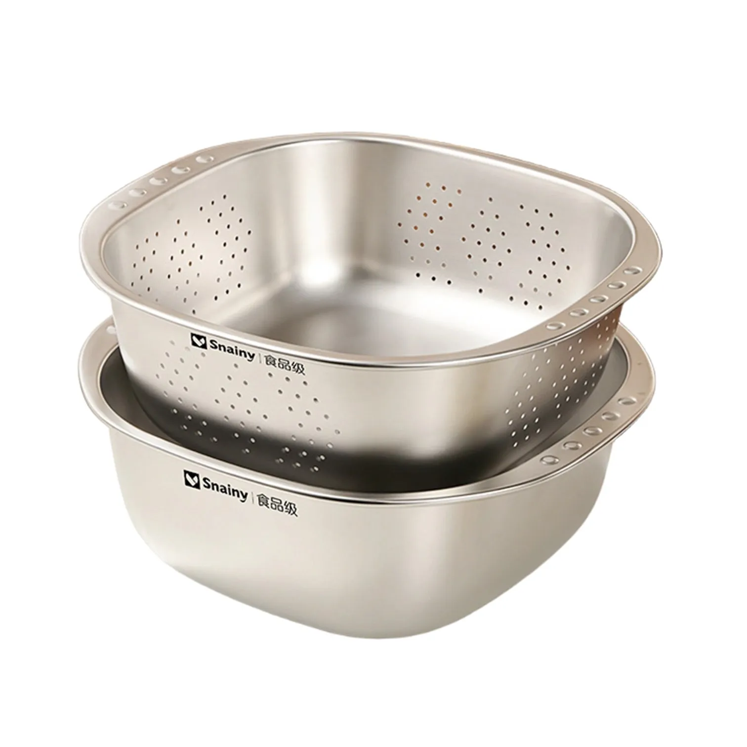 Food-grade Stainless Steel Basin and Colander Set Washing and Draining 2 in 1 Kitchen Accessories Ultrasonic Polishing Gadgets