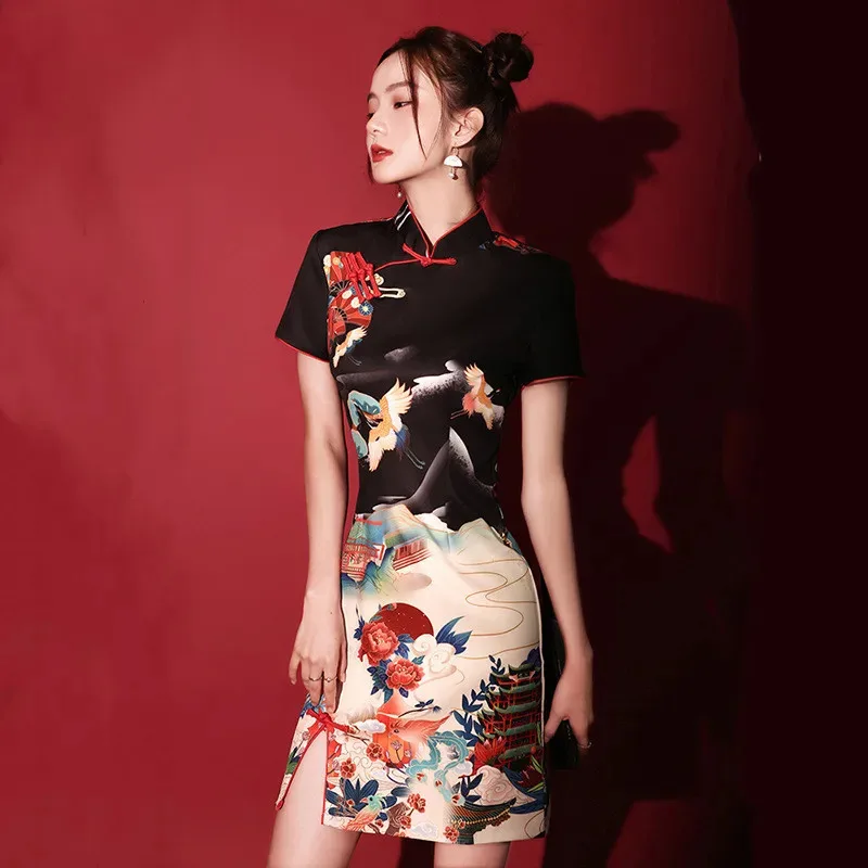

Fashion Summer Dress Women Cheongsam Thin Vintage Mini Dresses Ladies Vestidos Sexy Chinese Style Modern Qipao Woman Clothes