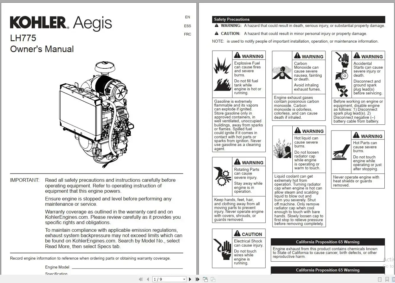 SpecDiag Kohler Engine 1.45 GB PDF Operators and Maintenance Manual, Service Manual