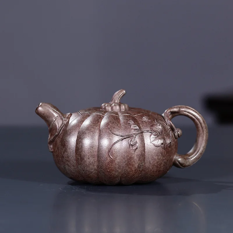 Wholesale Handmade Product Original Pumpkin-Shaped High-End Tea Set Crafted From Longyao Wood-Fired Green Ash Clay 300Cc