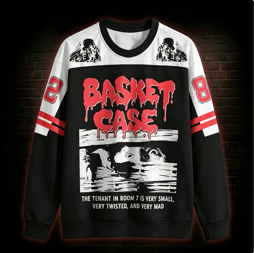 Men Retro Horror Graphic Crewneck Sweatshirt Vintage Movie Inspired Long Sleeve Pullover Loose Streetwear Tops For Autumn Winter