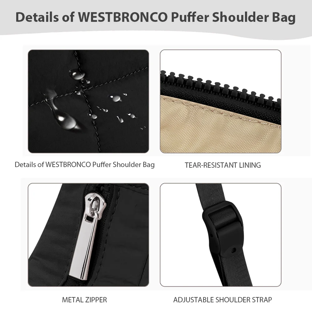 

Underarm Bag for Women Quilted Shoulder Purse Nylon Adjustable Strap Handbag with Zipper Hobo Bag for Work Travel