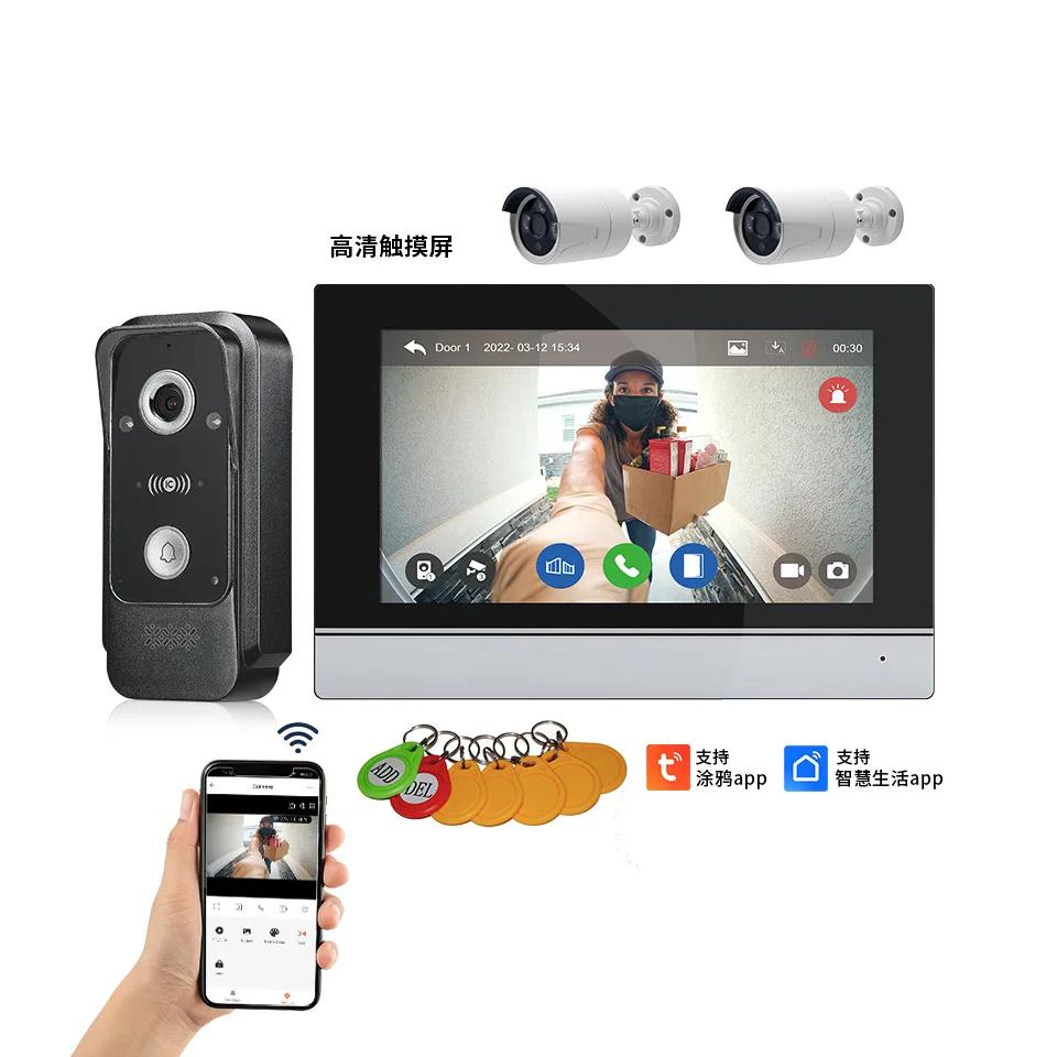 7Inch IPS Screen 2MP 1080P 1V1 Tuya APP WIFI Door Phone Intercom Visual Doorbell 120Degree Wide Angle Home Security Door Viewer