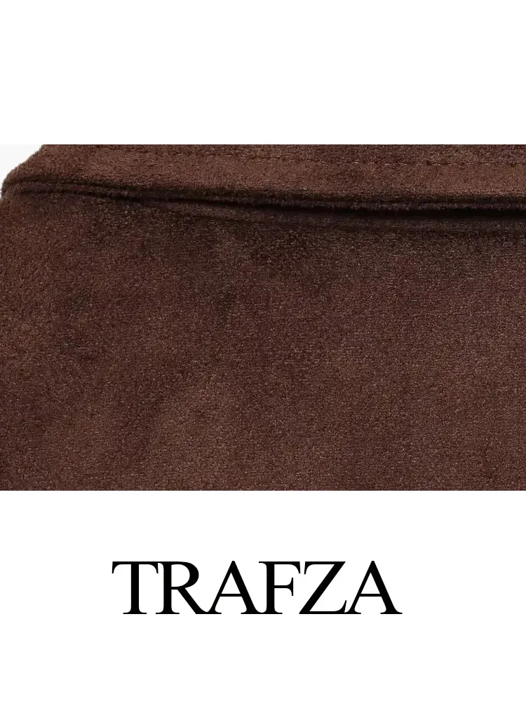 

TRAFZA Woman Chic Street Style Long Sleeve Single-Breasted Turn-down Collar Coats Autumn Women Pockets Loose High Street Jacket