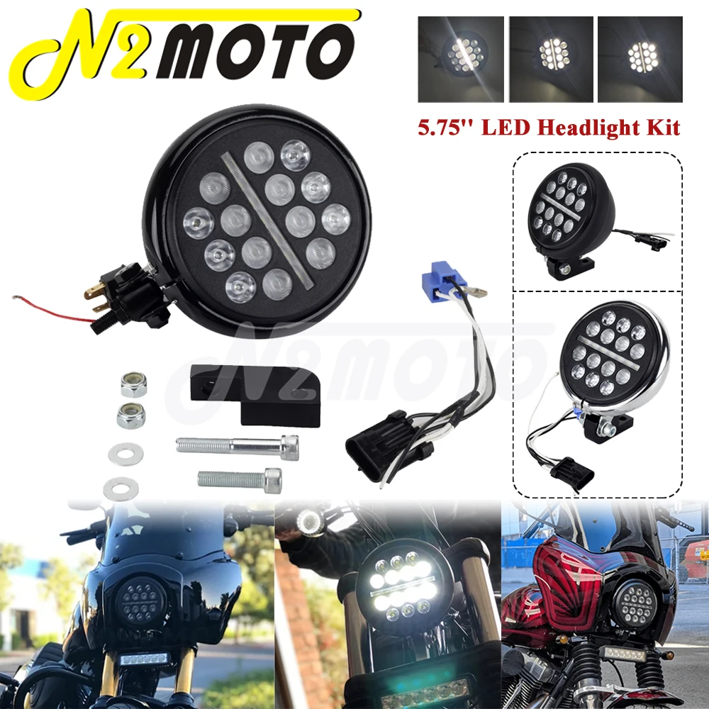 

Motorcycle Club Style LED Headlight w/ Extension Kit For Harley Dyna Street Fat Bob Super Glide FXDXT 06-17 5.75" Front Headlamp