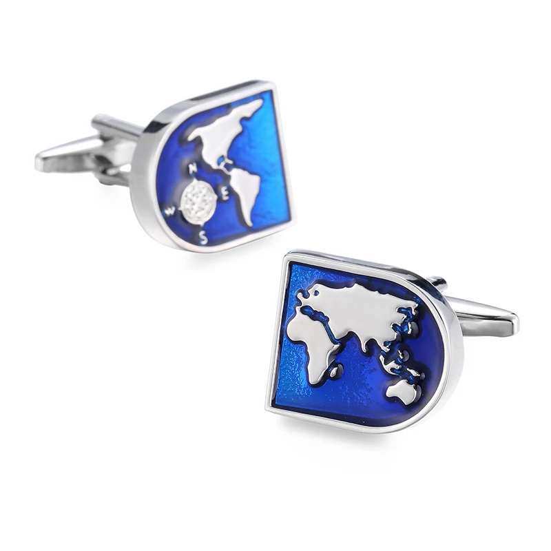 High quality men's French shirt cufflinks copper metal Blue globe cuff buttons gentleman business suit accessories jewelry gift