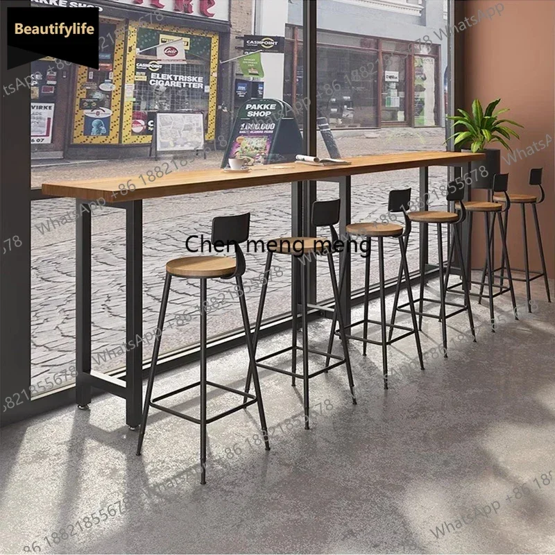 

Commercial Solid Wood Bar Table Saloon Milk Tea Long Senior Bar Table Lean Against Wall Narrow Table FurnitureJ6660
