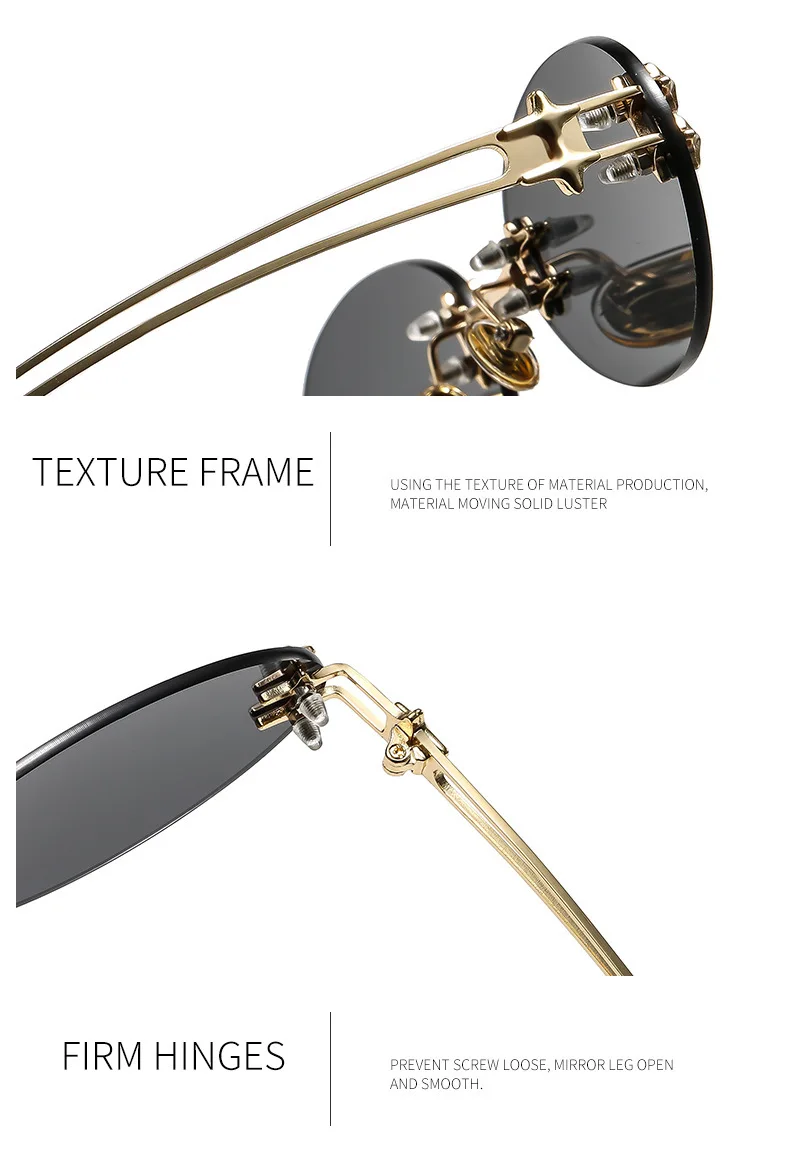 Koreanische Mode-Stil Sonnenbrille für Frauen Ovale Form Randlose Designer Sonnenbrille Frauen Campus Stil Weibliche Sonnenbrille – Detail 17