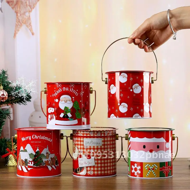 

Creative Christmas Iron Bucket Portable Bucket Candy Biscuits Baking Dessert Portable Bucket Christmas Gift Packaging Bucket