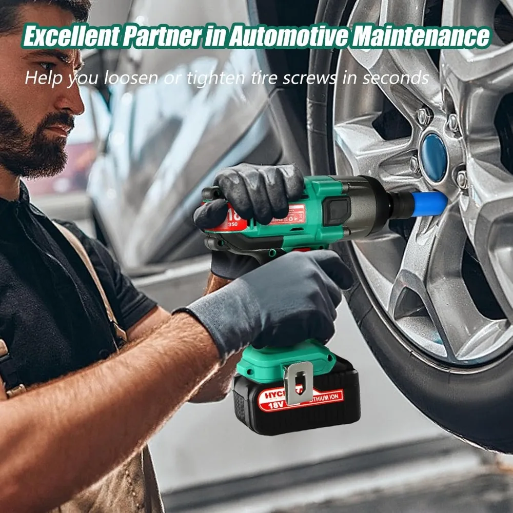 Obeng Impack Tanpa Kabel 18V, Driver Torsi Tinggi 1/2 Inci dengan Daya 350 N.m, Termasuk Baterai dan Soket untuk Pekerjaan Ban dan Baut