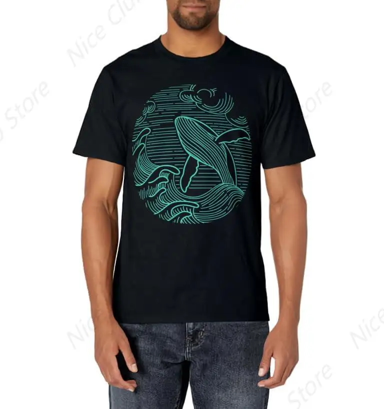 Humpback Whale Marine Life T-Shirt for Men Cotton 100% Summer Tops Women