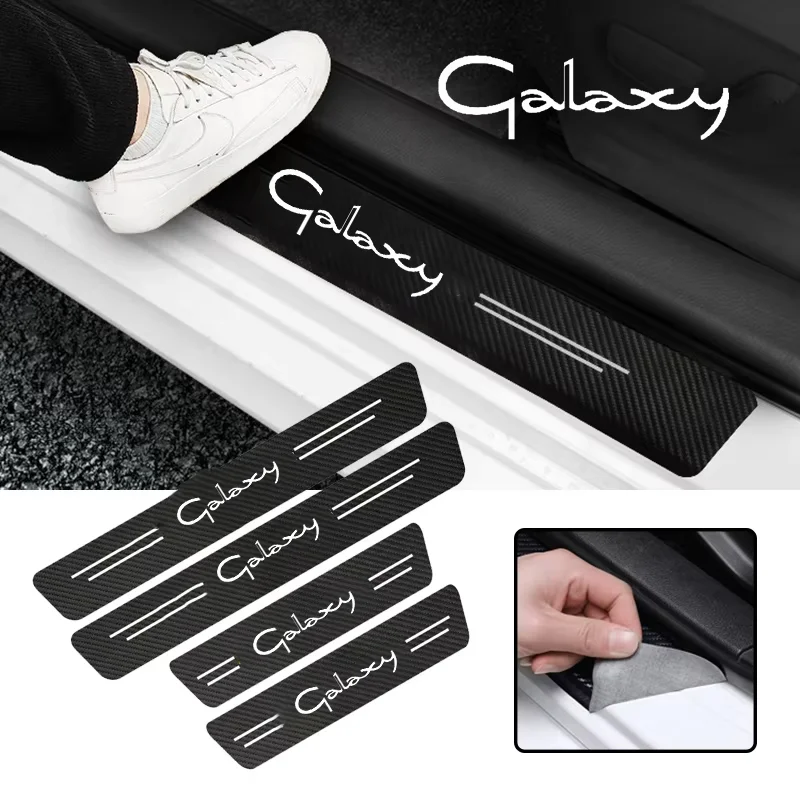 For Ford Galaxy Logo FOCUS ECOSPORT EDGE FIESTA FIGO RAPTOR SHELBY Car Door Sill Stickers Protective Film Threshold Decals