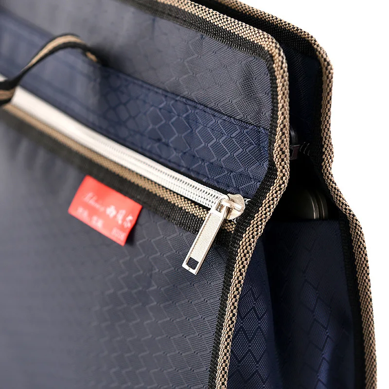 Fashion Canvas Portable Briefcase Double-layer Zipper File Bag Data File Office Storage Briefcase Pocket Folders