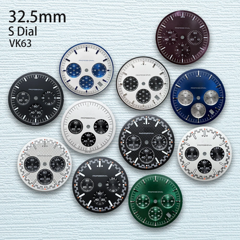 

32.5mm S Logo Matte Dial Fit VK63 Movement Green Luminous Speed High-Quality Dial Watch Modification Accessories