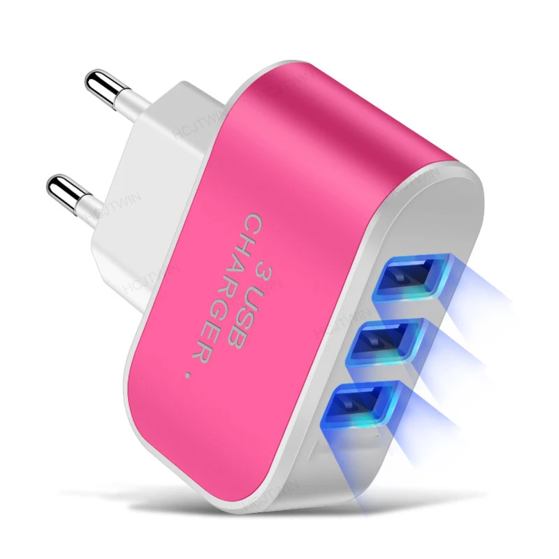 3USB EU US Plug LED Mobile Phone Chargers Multi-Head Travel Charger 3Ports LED Light Phone Charge Adapter EU Plug Charger