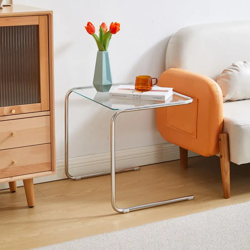

Transparent Side Table Medieval Stainless Steel Crystal Glass Coffee Table Home Room Side Tables Homestay Photography Base Desk