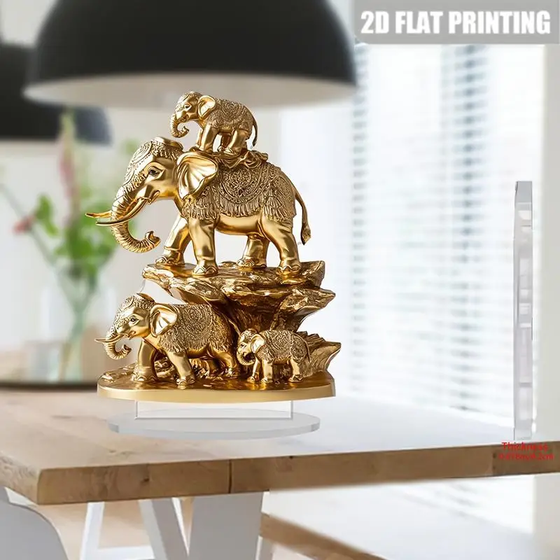 1PCS 2D Elegant Elephant Family Desktop Decora Statue Home Decora Office Decora Accessories Birthday Anniversary Friendship Gif