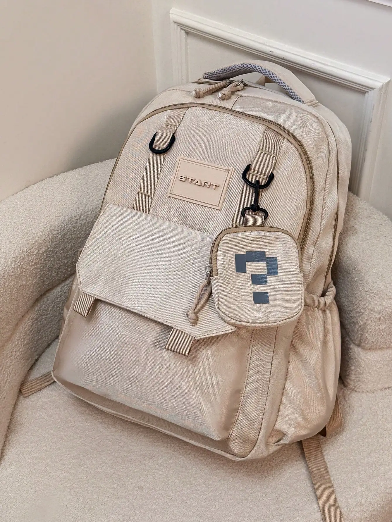 

1 PC Beige Solid Color Portable Travel Backpack With Various Sizes And Styles,Multifunctional And Large Capacity Fashionable And Casual Large Capacity Portable Zipper School Bags,Travel Storage Stationery Storage,Vacation Essentials Satchel, Suitable For