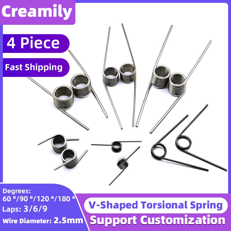 

Creamily 4PCS Torsion Spring V-Shaped Helical Torsion Spring Wire Diameter 2.5mm Angle 60/90/120/180 Degrees Turns 3/6/9 Turns