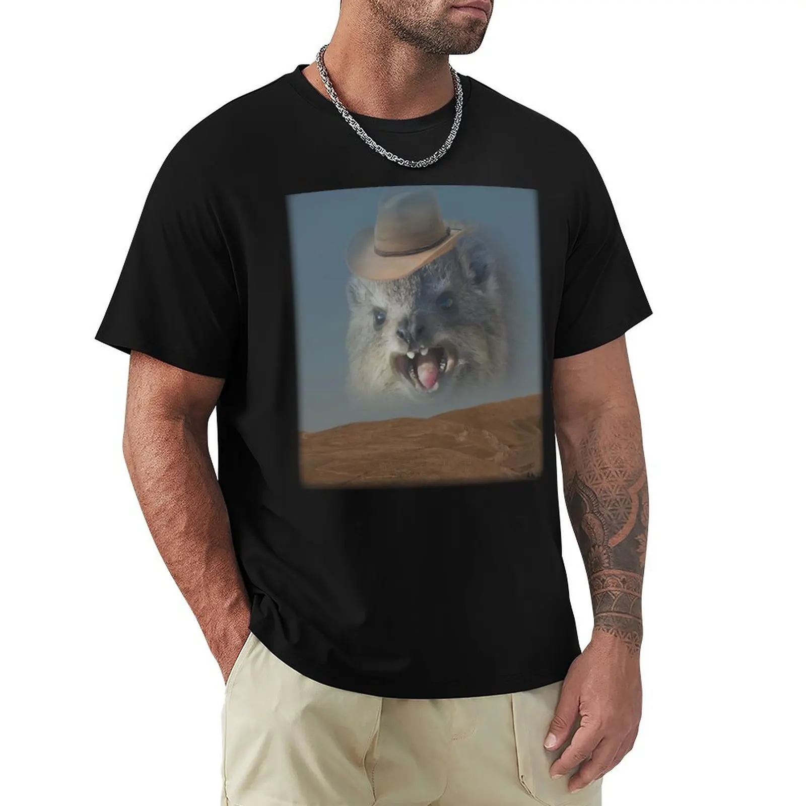 Funny Screaming Cowboy Hyrax Meme T-Shirt Basic Tee Shirt for Everyday Outfit